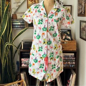 The Company Store Poplin PJ’s Short Set in Flamingo Tropical Cotton Small NWT